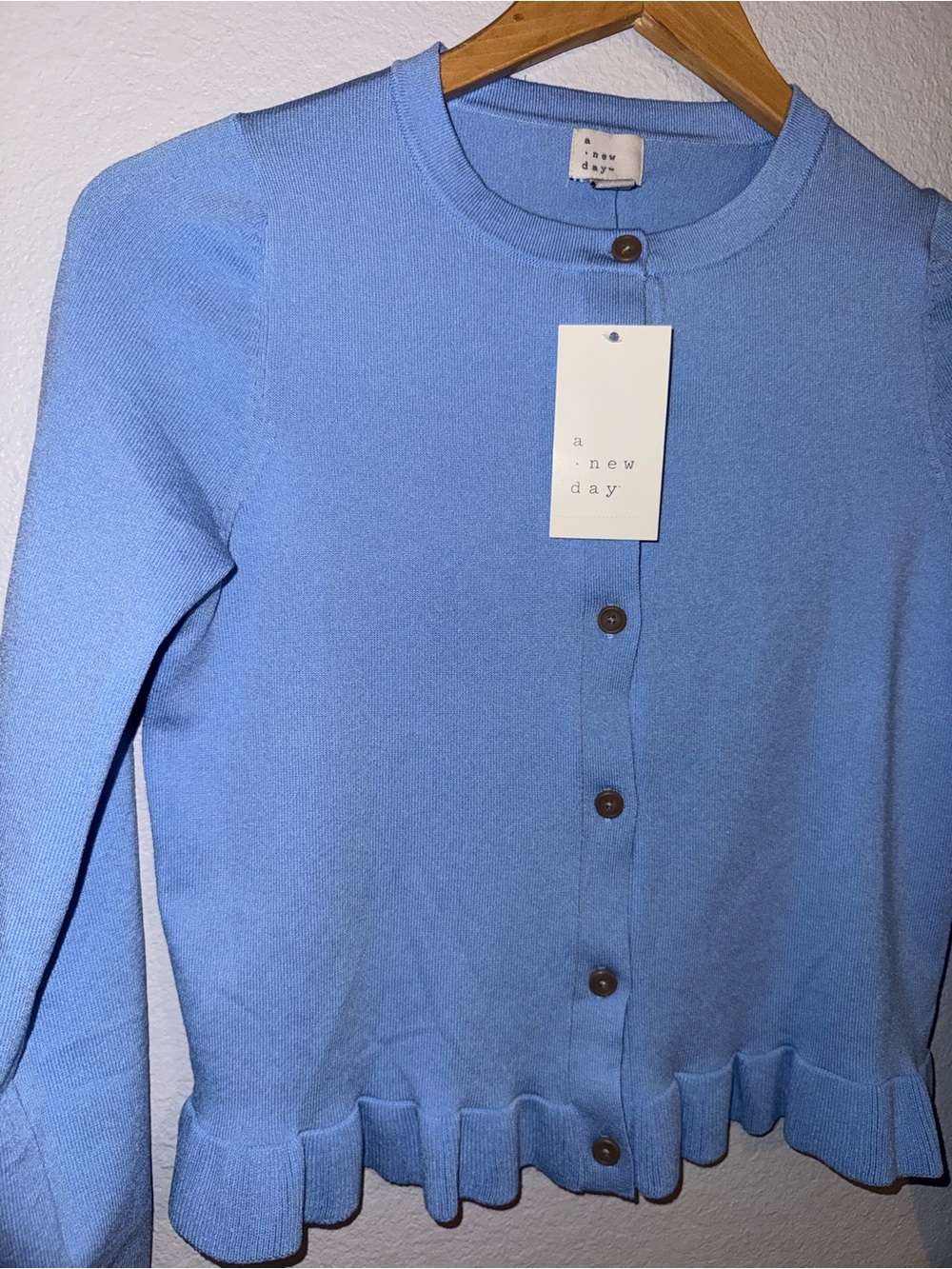 New a new day Light Blue Ruffle Hem Button Cardigan XS - Picture 5 of 9